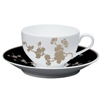 From Raynaud in Limoges porcelain, a modern, Asian-influenced pattern in black, white, and yellow with platinum bordering. Mix in yellow saucers and buffet plates to make the pattern pop. From Raynaud in Limoges porcelain, a modern, Asian-influenced pattern in black, white, and yellow with platinum bordering. Mix in yellow saucers and buffet plates to make the pattern pop.