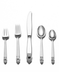 Place settings that make a regal addition to any table in lustrous sterling silver. Each richly detailed flatware handle is finished with a rich satin texture. Place settings that make a regal addition to any table in lustrous sterling silver. Each richly detailed flatware handle is finished with a rich satin texture.