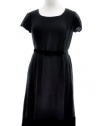 Jones of New York Black Cap Sleeve Scoop Neck Velvet Trimmed Dress with Belt