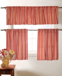 Warm up your rooms with sunset-inspired hues and pure cotton. The Banyon window valance boasts stripes of spice tones accented with white dots for a casual, contemporary appeal. Warm up your rooms with sunset-inspired hues and pure cotton. The Banyon window valance boasts stripes of spice tones accented with white dots for a casual, contemporary appeal.