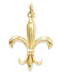 Fashion for the Francophile. This pretty Fleur de Lis charm features a solid, polished design in 14k gold. Chain not included. Approximate length: 1-1/5 inches. Approximate width: 3/5 inch. Fashion for the Francophile. This pretty Fleur de Lis charm features a solid, polished design in 14k gold. Chain not included. Approximate length: 1-1/5 inches. Approximate width: 3/5 inch.