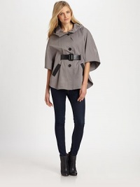 A stylish design with a convenient removable hood, waist-accentuating belt and chic leather pockets.Fold-over collarRemovable hoodThree-quarter sleevesButton closureBelted designLeather welt pocketsAbout 30 from shoulder to hem97% cotton/3% polyurethaneDry cleanImported Model shown is 5'10½ (179cm) wearing US size Small. A stylish design with a convenient removable hood, waist-accentuating belt and chic leather pockets.Fold-over collarRemovable hoodThree-quarter sleevesButton closureBelted designLeather welt pocketsAbout 30 from shoulder to hem97% cotton/3% polyurethaneDry cleanImported Model shown is 5'10½ (179cm) wearing US size Small.