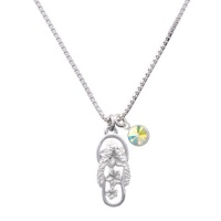 Pearl White Open Plumeria Flower Flip Flop Charm Necklace with AB Crystal Drop Pearl White Open Plumeria Flower Flip Flop Charm Necklace with AB Crystal Drop
