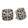 925 Silver, Onyx & Diamond Triple Fleur De Lis Earrings with 18k Gold Accents (0.12ctw)