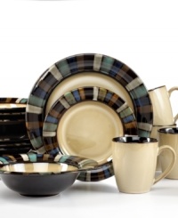 A worthy dining companion any day of the week, the Salerno dinnerware set from Pfaltzgraff combines stripes of color and two-tone mugs in easy-care stoneware. A worthy dining companion any day of the week, the Salerno dinnerware set from Pfaltzgraff combines stripes of color and two-tone mugs in easy-care stoneware.