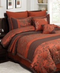 Spice up your sleep space with the rich, autumnal hues of this jacquard woven Venita comforter set. Featuring a lovely leaf pattern with elegant quilted and embroidered details, this set offers luxurious texture and presentation. Spice up your sleep space with the rich, autumnal hues of this jacquard woven Venita comforter set. Featuring a lovely leaf pattern with elegant quilted and embroidered details, this set offers luxurious texture and presentation.