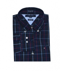 Tommy Hilfiger Men Custom Fit Long Sleeve Plaid Logo Shirt Tommy Hilfiger Men Custom Fit Long Sleeve Plaid Logo Shirt