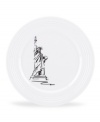 Set the table with a new point of view. Etched with Lady Liberty, the New York accent plate brings big city style to the understated elegance of Tin Can Alley dinnerware.