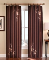 Ornate floral embroidery adds a touch of feminine elegance to this rich panel from the Alessandra window collection. Panel features rod pocket construction and can be used with clip rings. Ornate floral embroidery adds a touch of feminine elegance to this rich panel from the Alessandra window collection. Panel features rod pocket construction and can be used with clip rings.