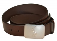 Polo Ralph Lauren Men's Big Pony Plaque Leather Belt Brown Polo Ralph Lauren Men's Big Pony Plaque Leather Belt Brown