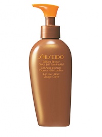 An extremely effective translucent self-tanning gel for the face and body that quickly produces a deep, even glowing bronze color. Smoothes on with a cool sensation, absorbs instantly, and feels light and silky on skin. Blends in effortlessly to promote a faster-appearing, longer-lasting tan. Glides on with a pleasant scent and no sensation of stickiness or heaviness. Comes in an easy-to-use dispenser bottle.