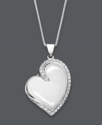 Get swept away in the romance. This sweet heart pendant features a stylish asymmetrical shape crafted from white agate (15 mm) and encircled by sparkling, round-cut white topaz (1-1/2 ct. t.w). Setting and chain made in sterling silver. Approximate length: 18 inches. Approximate drop: 1 inch. Get swept away in the romance. This sweet heart pendant features a stylish asymmetrical shape crafted from white agate (15 mm) and encircled by sparkling, round-cut white topaz (1-1/2 ct. t.w). Setting and chain made in sterling silver. Approximate length: 18 inches. Approximate drop: 1 inch.