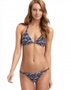 Artful mosaic design on a classic triangle shape with gunmetal chain details.Halter straps with chains tie at nape Back tie closure Fully lined 80% nylon/20% spandex Fully lined Hand wash Made in USA of imported fabricPlease note: Bikini bottom sold separately. 