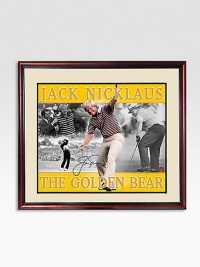 Jack Nicklaus is on the short list of the greatest golfers to ever play the game. The Golden Bear won 18 major championships during his illustrious career, winning the Masters six times, U.S. Open four times, the British Open three times and the PGA Championship five times. Nicklaus officially retired in 2005 but remains a beloved ambassador of the game. This handsome collage is hand-signed by Nicklaus and arrives in a wood frame. Jack Nicklaus is on the short list of the greatest golfers to ever play the game. The Golden Bear won 18 major championships during his illustrious career, winning the Masters six times, U.S. Open four times, the British Open three times and the PGA Championship five times. Nicklaus officially retired in 2005 but remains a beloved ambassador of the game. This handsome collage is hand-signed by Nicklaus and arrives in a wood frame.