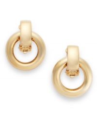 Knock, knock on Lauren Ralph Lauren's door! These chic door knocker earrings shine in golden hues. Clip-on backing for non-pierced ears. Crafted in 14k gold plated mixed metal. Approximate drop: 5/8 inch. Approximate diameter: 7/8 inch.