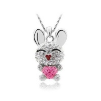 Silver Tone White Gold Swarovski Style Crystal Bunny Pendant Necklace Silver Tone White Gold Swarovski Style Crystal Bunny Pendant Necklace