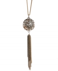 Inspire your look with culturally diverse styles. Lucky Brand's exquisite openwork pendant features a trendy tassel design in silver tone mixed metal. Approximate length: 30 inches + 2-inch extender. Approximate drop: 4-1/4 inches. Inspire your look with culturally diverse styles. Lucky Brand's exquisite openwork pendant features a trendy tassel design in silver tone mixed metal. Approximate length: 30 inches + 2-inch extender. Approximate drop: 4-1/4 inches.