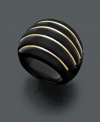 Polish your look with smooth agate. This bold cocktail-style dome ring features black agate with 14k gold ribbing. Size 7.