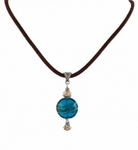 Necklace - N483 - Round Shape Murano Style Glass with Swarovski Crystal Dangles ~ Teal Blue and Copper Stripe Necklace - N483 - Round Shape Murano Style Glass with Swarovski Crystal Dangles ~ Teal Blue and Copper Stripe