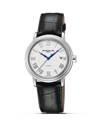 For a sophisticated look that is steeped in tradition, Raymond Weil offers this handsome stainless steel watch, with a Roman numeral dial, date display and distressed leather strap. For a sophisticated look that is steeped in tradition, Raymond Weil offers this handsome stainless steel watch, with a Roman numeral dial, date display and distressed leather strap.