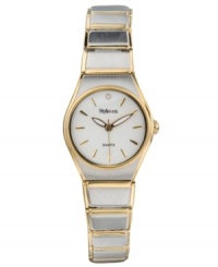 A modern, metallic look you'll love. Bold and bright goldtone and silvertone alloy bracelet and case. Silvertone dial with goldtone markers. Three-hand, analog quartz movement. Water resistant to 30 meters. A modern, metallic look you'll love. Bold and bright goldtone and silvertone alloy bracelet and case. Silvertone dial with goldtone markers. Three-hand, analog quartz movement. Water resistant to 30 meters.