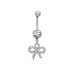 14G (1.6mm) Bow Belly Button Ring Dangle with Crystals Bow Tie + 1 Free Belly Retainer