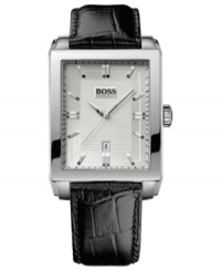 A design that never goes out of style: a black leather timepiece from Hugo Boss. A design that never goes out of style: a black leather timepiece from Hugo Boss.