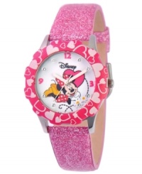 Polka dots and bows! Featuring iconic Disney character, Minnie Mouse, this glittering watch flaunts a glitzy design. Polka dots and bows! Featuring iconic Disney character, Minnie Mouse, this glittering watch flaunts a glitzy design.