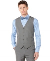 Great looking vest by Perry Ellis to be worn with matching blazer or pants. Also looks smart and stylish with jeans and a button front shirt. Great looking vest by Perry Ellis to be worn with matching blazer or pants. Also looks smart and stylish with jeans and a button front shirt.