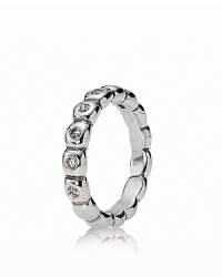 A band of bezel-set cubic zirconia stones adds sparkle to a stack of PANDORA rings. A band of bezel-set cubic zirconia stones adds sparkle to a stack of PANDORA rings.