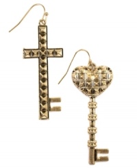 What's the key to looking chic? You can't go wrong with RACHEL Rachel Roy's eye-catching drop earrings! Featuring a key silhouette with cross and heart designs, they're made in gold tone mixed metal. Approximate drop: 2-1/2 inches. What's the key to looking chic? You can't go wrong with RACHEL Rachel Roy's eye-catching drop earrings! Featuring a key silhouette with cross and heart designs, they're made in gold tone mixed metal. Approximate drop: 2-1/2 inches.