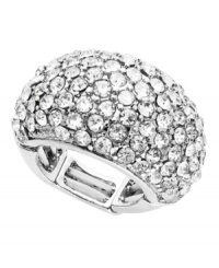 Polish your look with precision style. This smooth dome ring from INC International Concepts shines with the addition of round-cut glass accents. Crafted in silver tone mixed metal. Ring stretches to fit finger. Polish your look with precision style. This smooth dome ring from INC International Concepts shines with the addition of round-cut glass accents. Crafted in silver tone mixed metal. Ring stretches to fit finger.