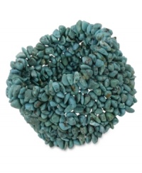 Add a little bohemian inspiration. Avalonia Road's stunning wide bracelet features row upon row of beautiful turquoise chips, all held together in a comfortable stretch design. Approximate diameter: 4 inches. Approximate width: 2 inches. Add a little bohemian inspiration. Avalonia Road's stunning wide bracelet features row upon row of beautiful turquoise chips, all held together in a comfortable stretch design. Approximate diameter: 4 inches. Approximate width: 2 inches.