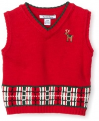 Hartstrings Baby-Boys Newborn Reindeer Sweater Vest, Red, 3-6 Months