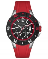 Bring some bold energy to your style with this masculine sport watch from GUESS. Bring some bold energy to your style with this masculine sport watch from GUESS.