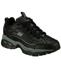 This pair of men's athletic shoes is tough enough for the trail and lightweight enough for the gym. These updated Skechers men's sneakers offer the perfect balance of durability and support, so they make a great choice for a guy on the go. This pair of men's athletic shoes is tough enough for the trail and lightweight enough for the gym. These updated Skechers men's sneakers offer the perfect balance of durability and support, so they make a great choice for a guy on the go.