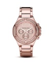 A Swarovski crystal encrusted bezel lends chic shine to this luxe rose-gold tone watch with three eye-functionality. From MICHAEL Michael Kors.