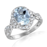 Diamond and Oval Aquamarine Ring in 14K White Gold Halo Ring (GH, SI2, 1.72 cttw)