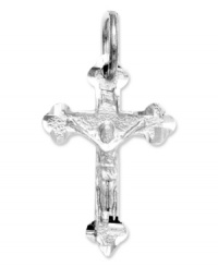 The perfect Confirmation or First Communion gift, this commemorative crucifix charm features a diamond-cut design crafted in 14k white gold. Chain not included. Approximate length: 9/10 inch. Approximate width: 1/2 inch. The perfect Confirmation or First Communion gift, this commemorative crucifix charm features a diamond-cut design crafted in 14k white gold. Chain not included. Approximate length: 9/10 inch. Approximate width: 1/2 inch.