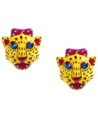 Take your look to a fierce new level. Betsey Johnson's antique gold tone mixed metal tiger stud earrings feature red and gold detailing and crystal accents. Approximate diameter: 3/4 inch. Take your look to a fierce new level. Betsey Johnson's antique gold tone mixed metal tiger stud earrings feature red and gold detailing and crystal accents. Approximate diameter: 3/4 inch.