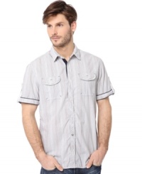 Get checked out. The fine pattern on this short-sleeve shirt from Buffalo David Bitton makes it a hit anywhere you take it. Get checked out. The fine pattern on this short-sleeve shirt from Buffalo David Bitton makes it a hit anywhere you take it.