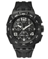 A sporty chronograph Swatch watch in all-black for a versatile look, from the Mister Chrono collection. A sporty chronograph Swatch watch in all-black for a versatile look, from the Mister Chrono collection.