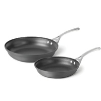 Ideal for creating healthy, low-fat omelettes, each pan in this set features a hard-anodized exterior that distributes heat evenly eliminating hot spots, and a nonstick interior that offers effortless food release with little to no added fat and easy clean up. Ideal for creating healthy, low-fat omelettes, each pan in this set features a hard-anodized exterior that distributes heat evenly eliminating hot spots, and a nonstick interior that offers effortless food release with little to no added fat and easy clean up.