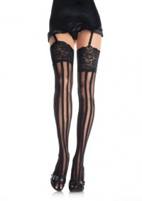Leg Avenue Women's Striped Thigh-High Stocking With Lace Top Leg Avenue Women's Striped Thigh-High Stocking With Lace Top