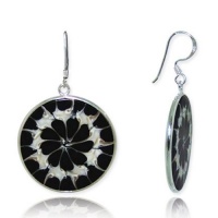 Chuvora Sterling Silver Genuine Top Shell with Black Resin Inlay Round Hook Earrings Chuvora Sterling Silver Genuine Top Shell with Black Resin Inlay Round Hook Earrings
