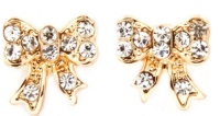 Adorable Dainty Little Gold Plated Bow Stud Earrings with Clear Austrian Crystals Adorable Dainty Little Gold Plated Bow Stud Earrings with Clear Austrian Crystals