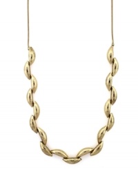 A touch of gold. Oval beads create a luxurious look on Jessica Simpson's trendy long necklace. Set in gold tone mixed metal. Approximate length: 32 inches. A touch of gold. Oval beads create a luxurious look on Jessica Simpson's trendy long necklace. Set in gold tone mixed metal. Approximate length: 32 inches.