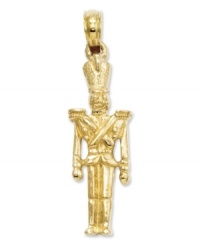Stand attention in style! This charming toy soldier charm features a 3D design in 14k gold. Chain not included. Approximate length: 1-1/10 inches. Approximate width: 3/10 inch. Stand attention in style! This charming toy soldier charm features a 3D design in 14k gold. Chain not included. Approximate length: 1-1/10 inches. Approximate width: 3/10 inch.