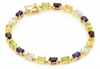 Yellow Gold Plated Sterling Silver Multi-Gemstone Bracelet, 7 Yellow Gold Plated Sterling Silver Multi-Gemstone Bracelet, 7