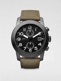 A classic chronograph design with modern elements, set in stainless steel with a two-eye chronograph function and date display, completed with a genuine leather strap bracelet for a handsome finish.Chronograph movementRound bezelWater resistant to 5ATMDate display at 3 o'clockSecond handStainless steel case: 46mm (1.81)Leather strap braceletImported A classic chronograph design with modern elements, set in stainless steel with a two-eye chronograph function and date display, completed with a genuine leather strap bracelet for a handsome finish.Chronograph movementRound bezelWater resistant to 5ATMDate display at 3 o'clockSecond handStainless steel case: 46mm (1.81)Leather strap braceletImported